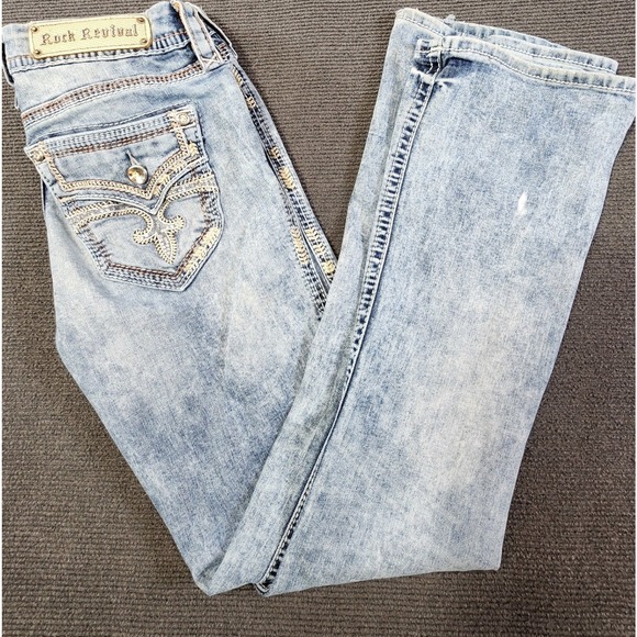 Rock Revival Denim - Rock Revival Luz Bootcut Jeans Women 29 Blue Acid Wash Embellished Y2K